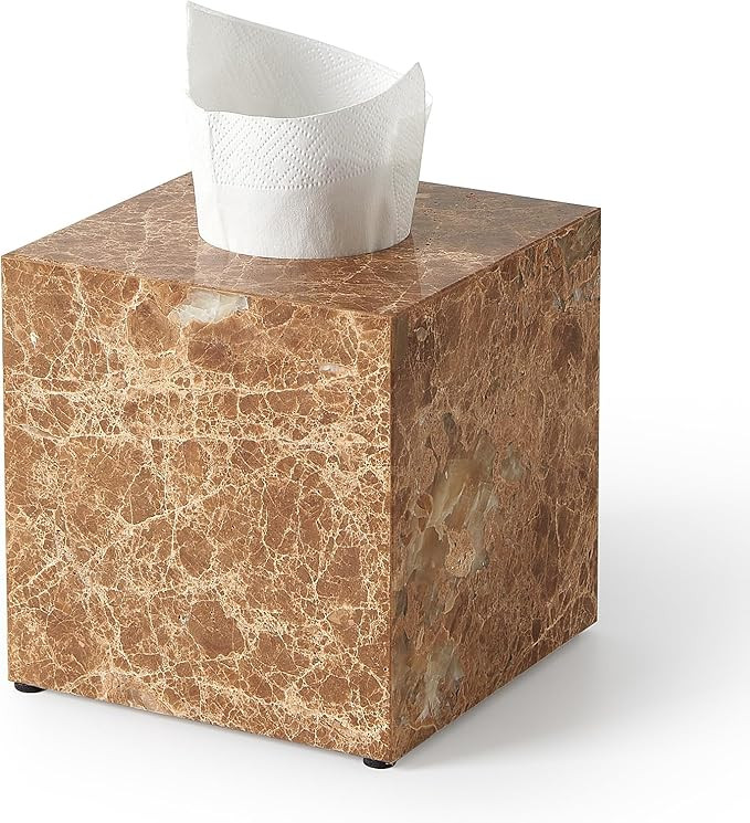 Real Natural Marble Tissue Box Cover, 5.5 Inch Square Marble Tissue Box Holder with Open Bottom, ... | Amazon (US)