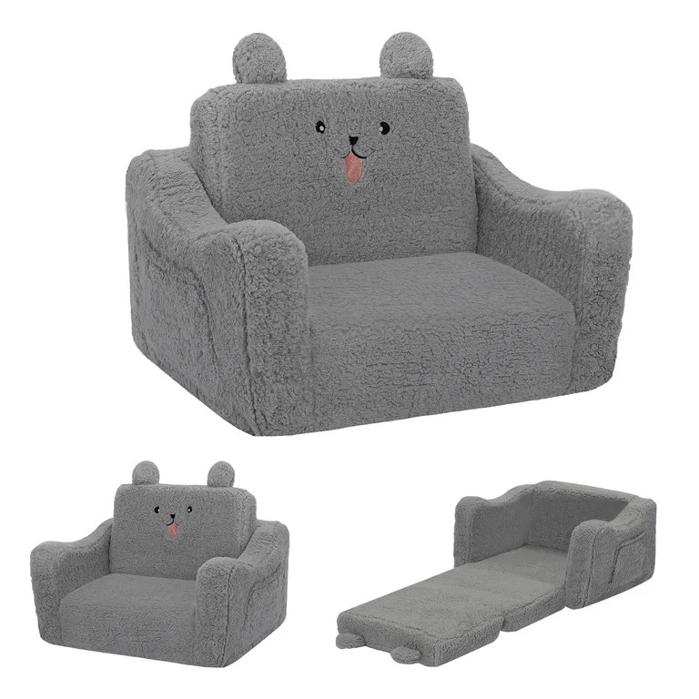 AILEEKISS Toddler Sofa Chair, 2-in-1 Foldable Baby Couch Flip Open Sofa Bed for Playroom, Grey | Walmart (US)