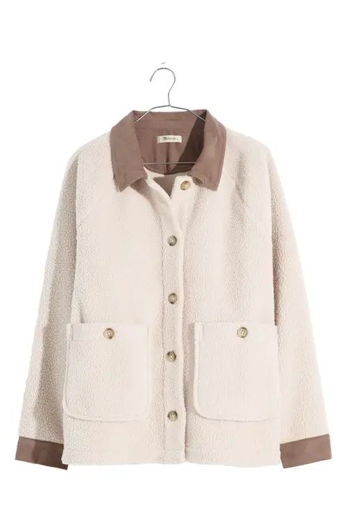 Madewell Corduroy Trim Recycled Polyester Faux Shearling Coat in Harvest Moon at Nordstrom, Size Lar | Nordstrom