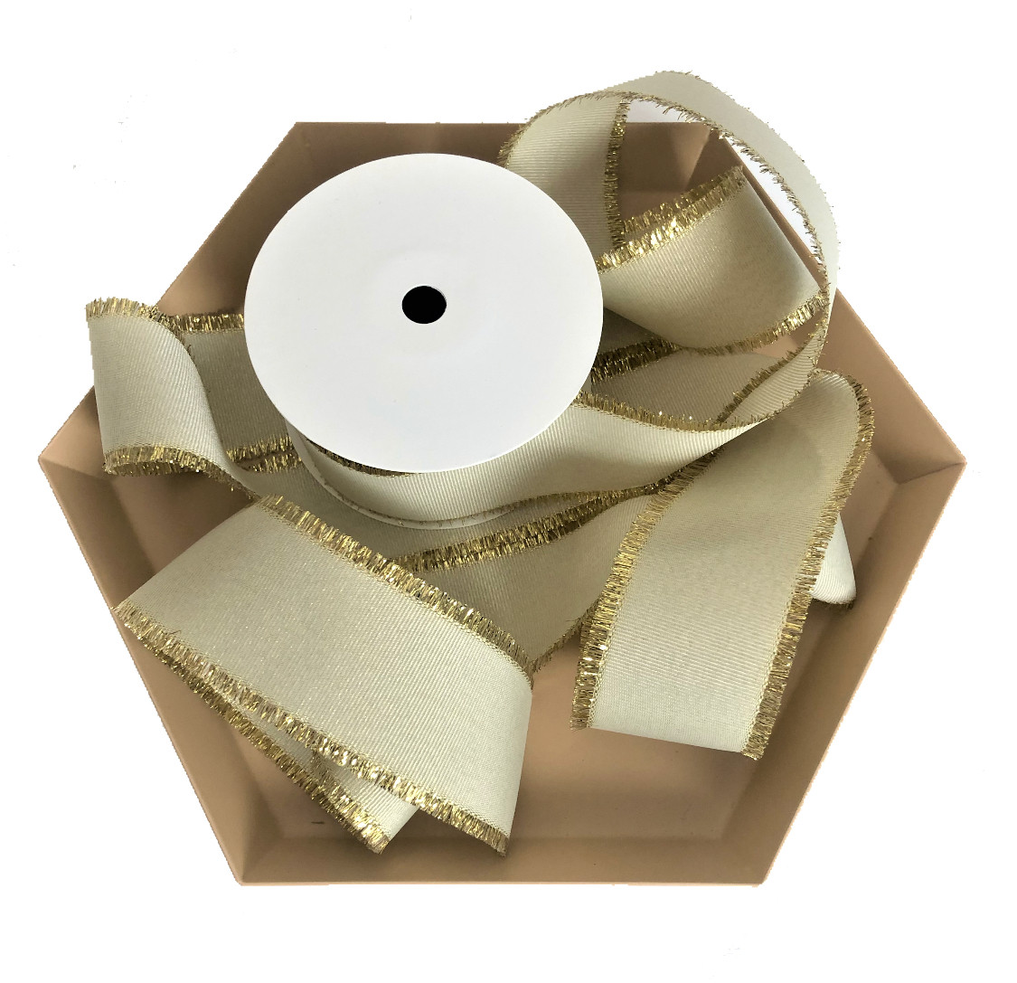 Beige & Gold Grosgrain Ribbon 1 1/2 inch, 10 Yards | 1.5 Inch, Fabric Ribbon with Metal Trim | Walmart (US)