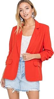 Lush Resort Boss Ruched Sleeve Linen Blazer Red | Amazon (US)