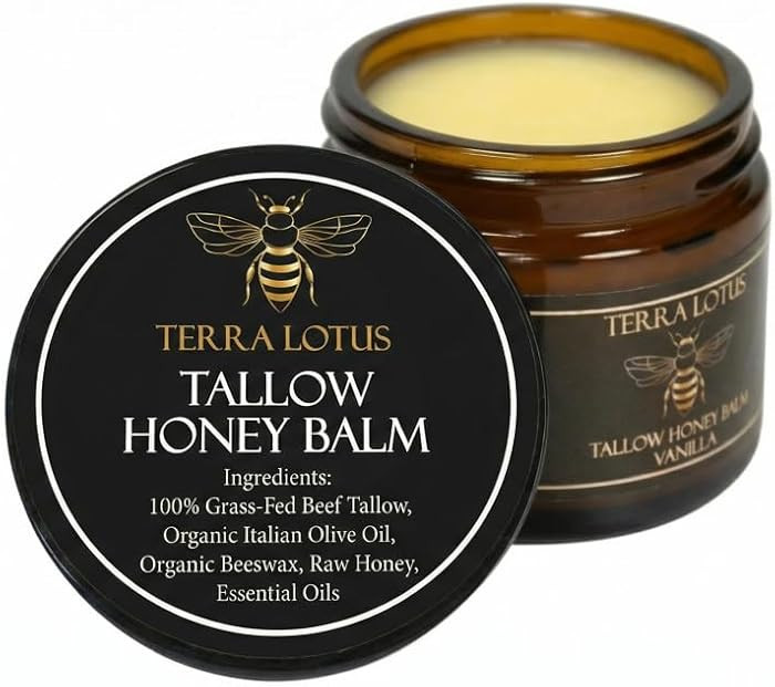 Terra Lotus - Organic Grass-Fed Beef Tallow Balm with Raw Honey - Moisturizing Cream for Soft, Sm... | Amazon (US)