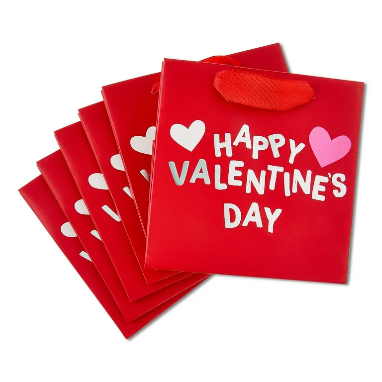 Happy Valentine's Day Gift Bags, Silver, 5" x 3" x 5", 6 Count, by Way To Celebrate | Walmart (US)