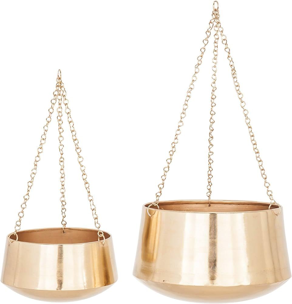 Deco 79 Metal Indoor Outdoor Hanging Dome Wall Planter with Chain, Set of 2 5", 7"H, Gold | Amazon (US)