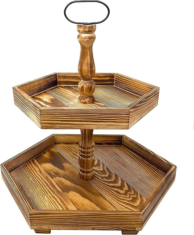 Tiered Serving Tray Wood Stand for Farmhouse Rustic Decor, Kitchen Counter, Cupcake Display, Tea ... | Amazon (US)