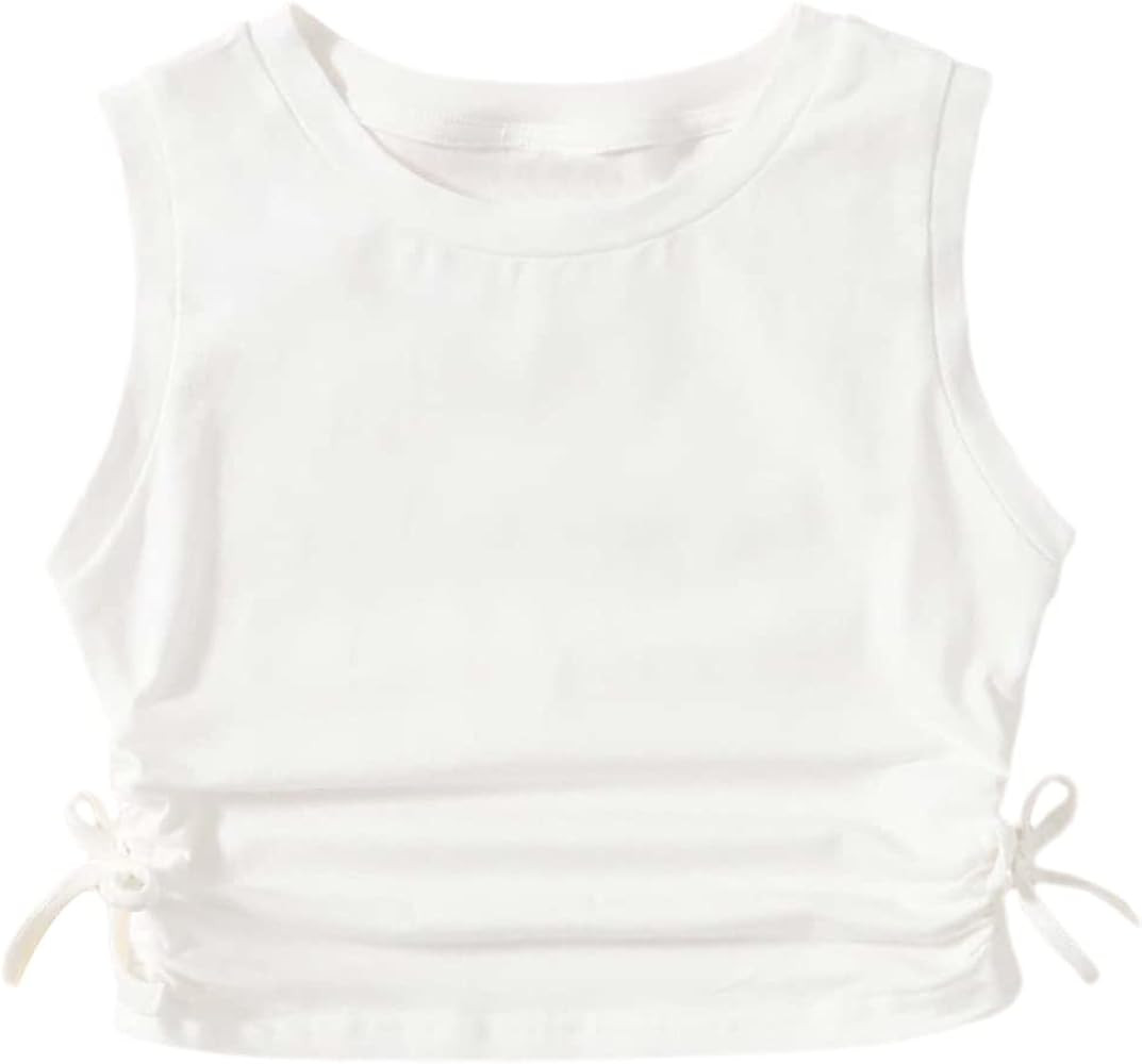 Milumia Girl's Floral Print Ruched Knot Side Knit Sleeveless Crop Tank Tops | Amazon (US)