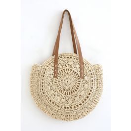 Round Woven Straw Shoulder Bag in Camel | Chicwish
