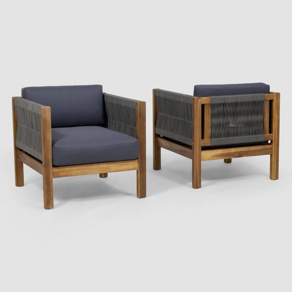 Laurel 2pk Acacia Wood Club Chair Teak/Gray - Christopher Knight Home | Target