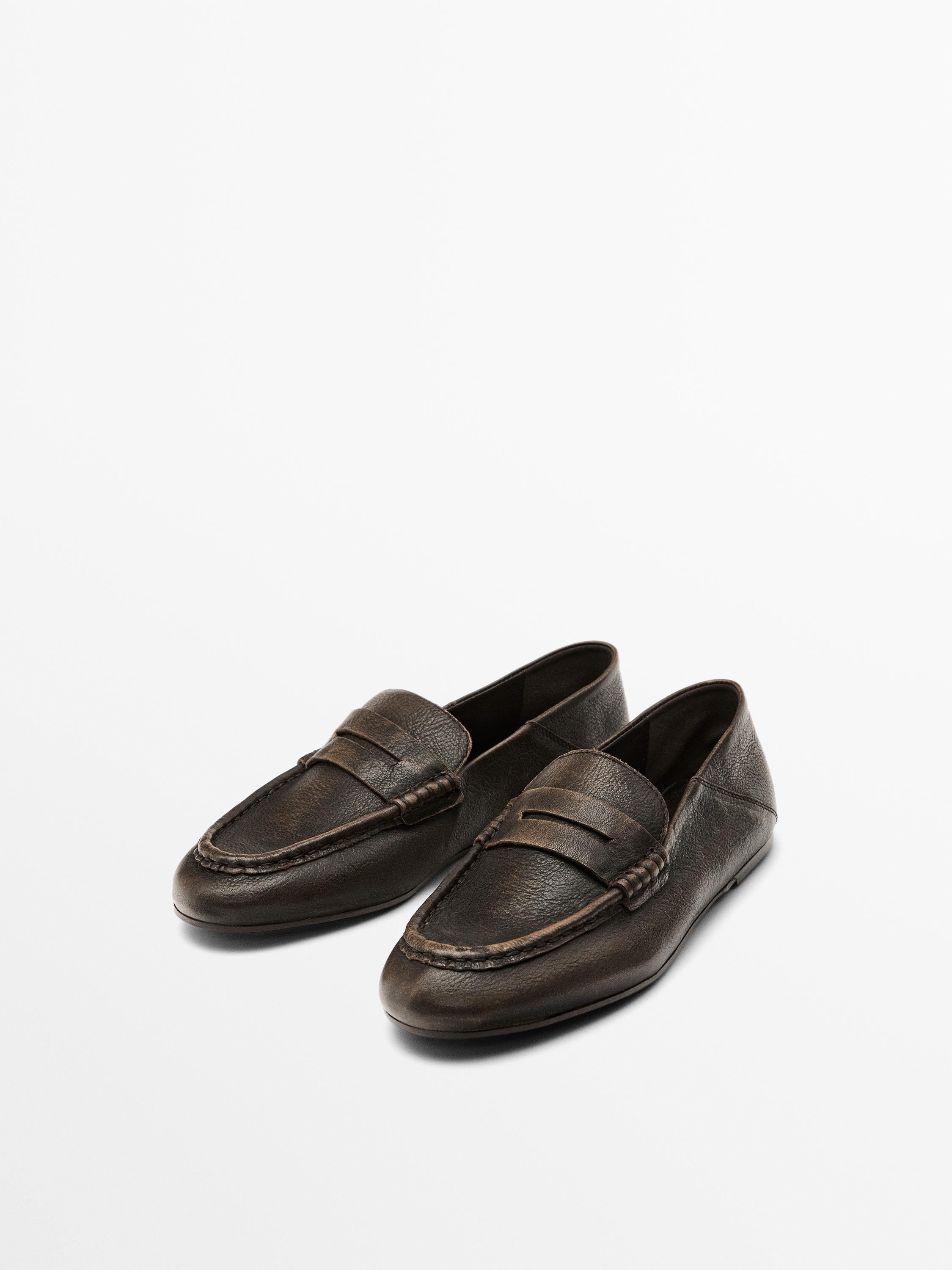 Brushed leather mule loafers | Massimo Dutti UK
