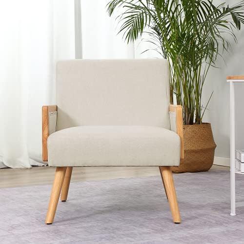 MELLCOM Mid Century Modern Accent Chair, Upholstered Chairs with Bamboo Knitting and Solid Wood L... | Amazon (US)