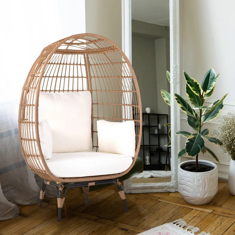 Rock-Solid Indoor & Outdoor Wicker Egg Chair Patio Lounge Chairs with 4 Thicken Cushions | Wayfair North America