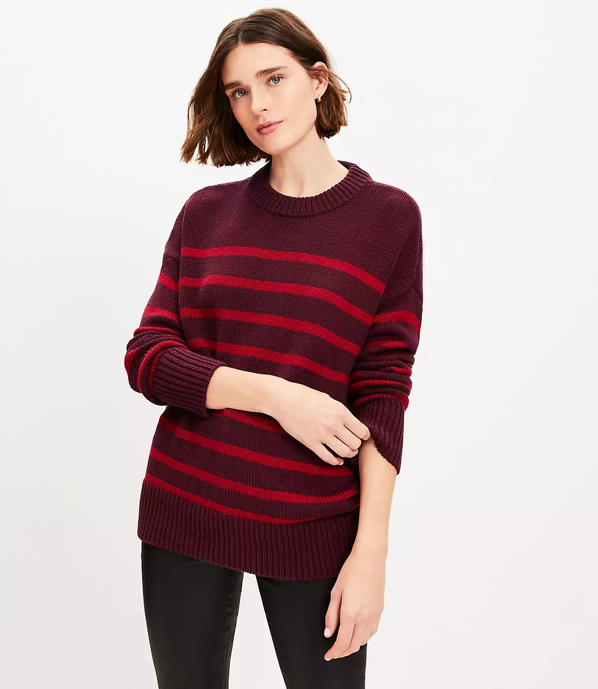 Striped Rib Trim Tunic Sweater | LOFT