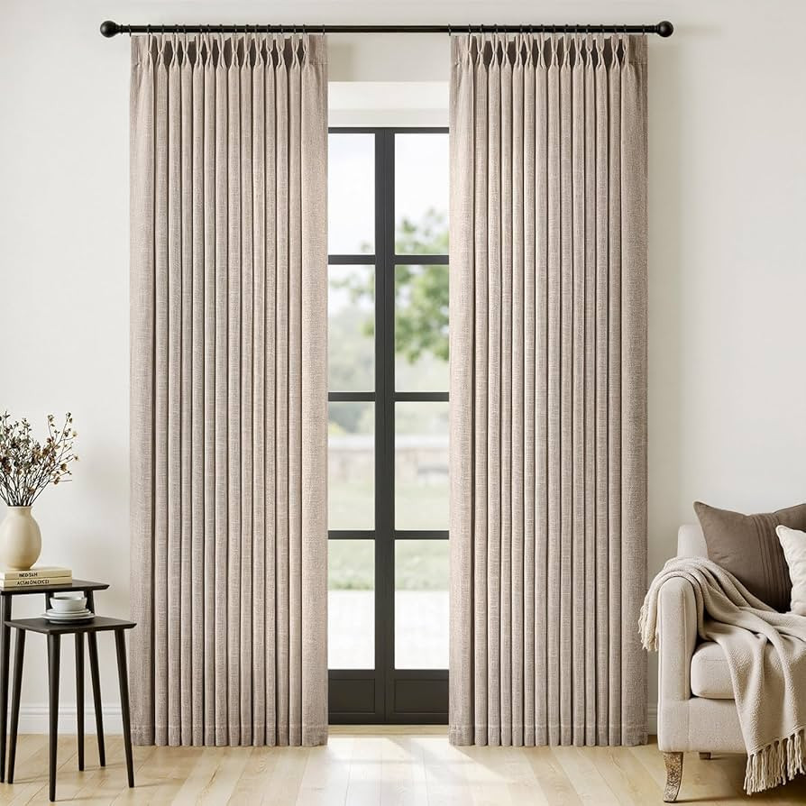 MIULEE Pinch Pleated Linen Curtains 96 Inches Long 2 Panels for Living Room Bedroom, Linen Textur... | Amazon (US)