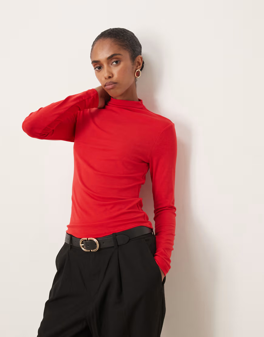 Mango high neck long sleeve t-shirt in red | ASOS (Global)