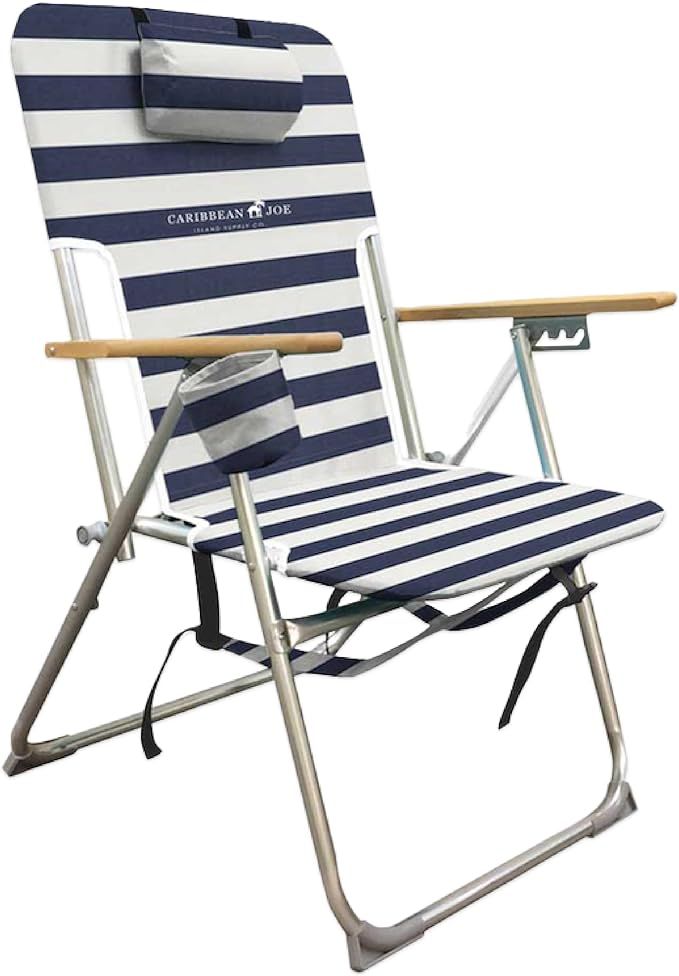 Caribbean Joe Folding Beach Chair, 5 Position Portable Backpack Foldable Camping Chair with Headr... | Amazon (US)