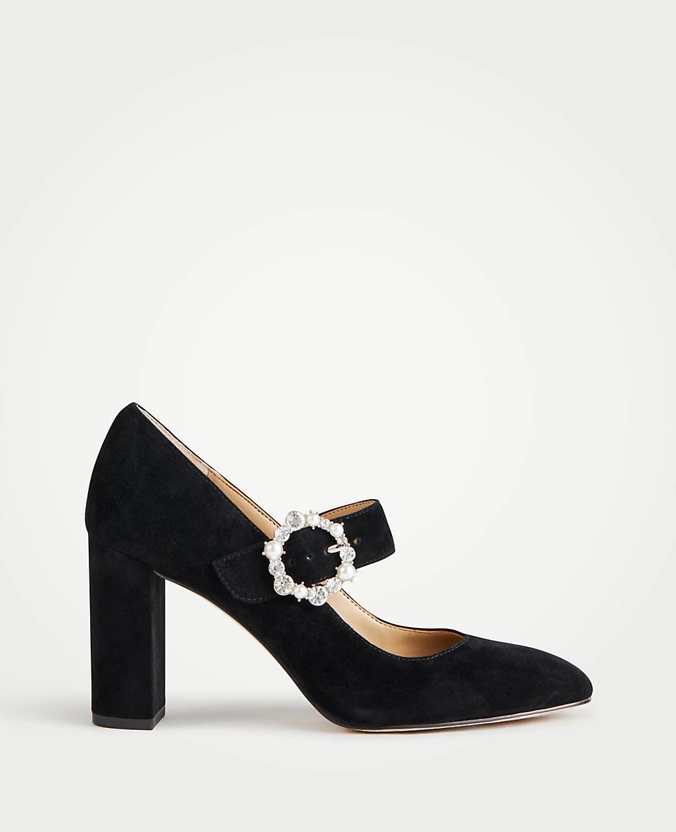 Adaline Jeweled Suede Mary Jane Pumps | Ann Taylor (US)