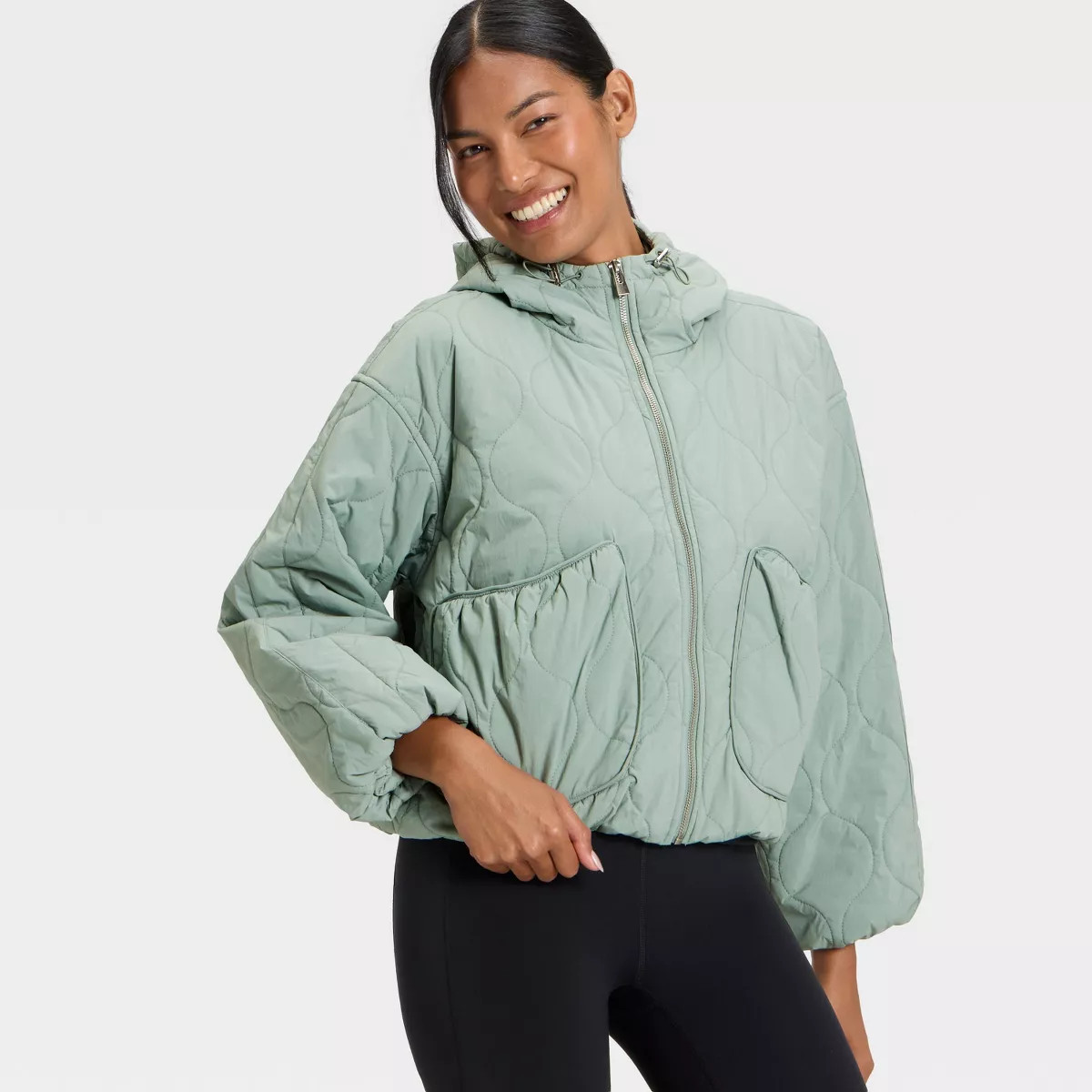 Women's Quilted Hooded Jacket - All In Motion™ Sage Green XS | Target