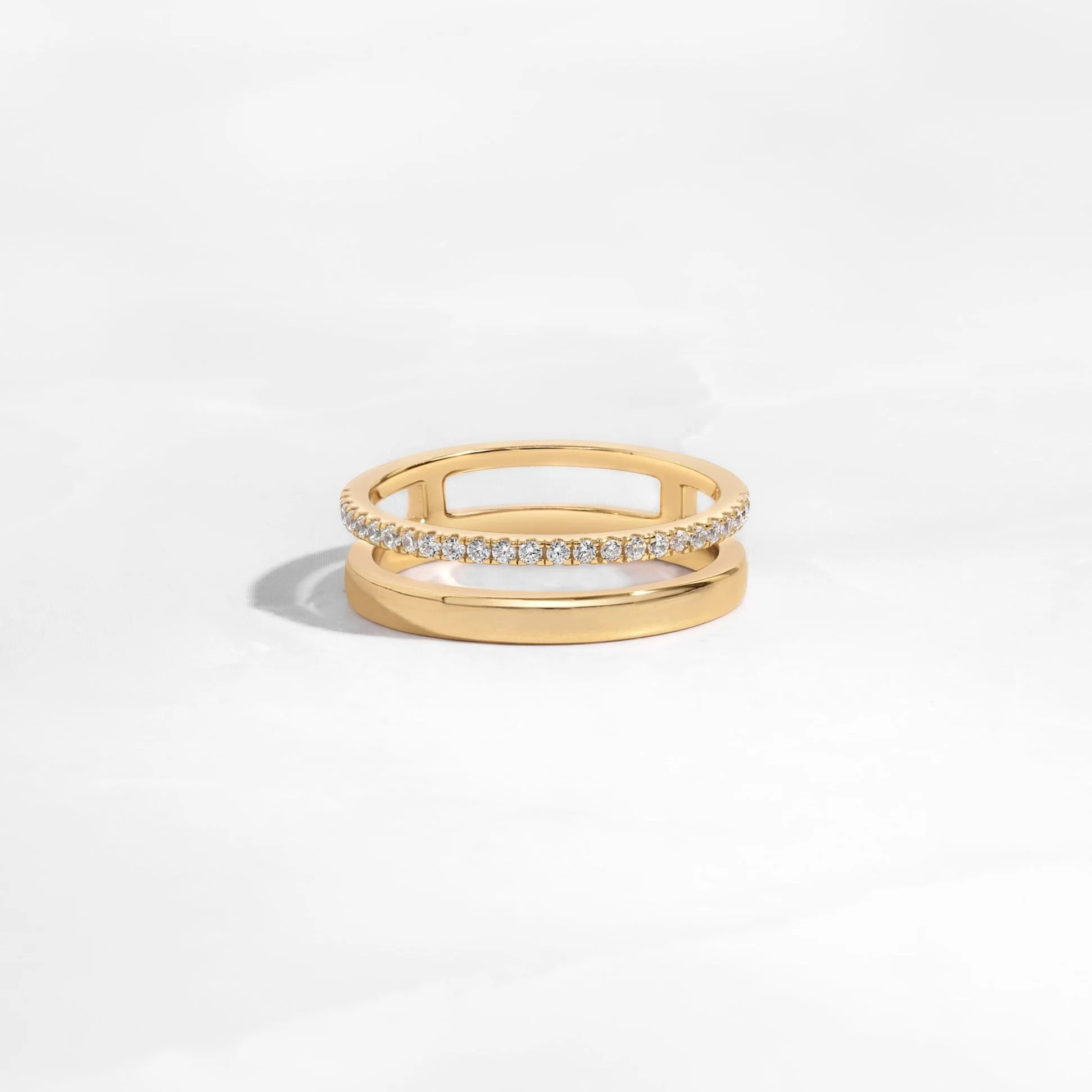 Diamond & Plain Double Band Ring | Sami Jewels | Sami Jewels