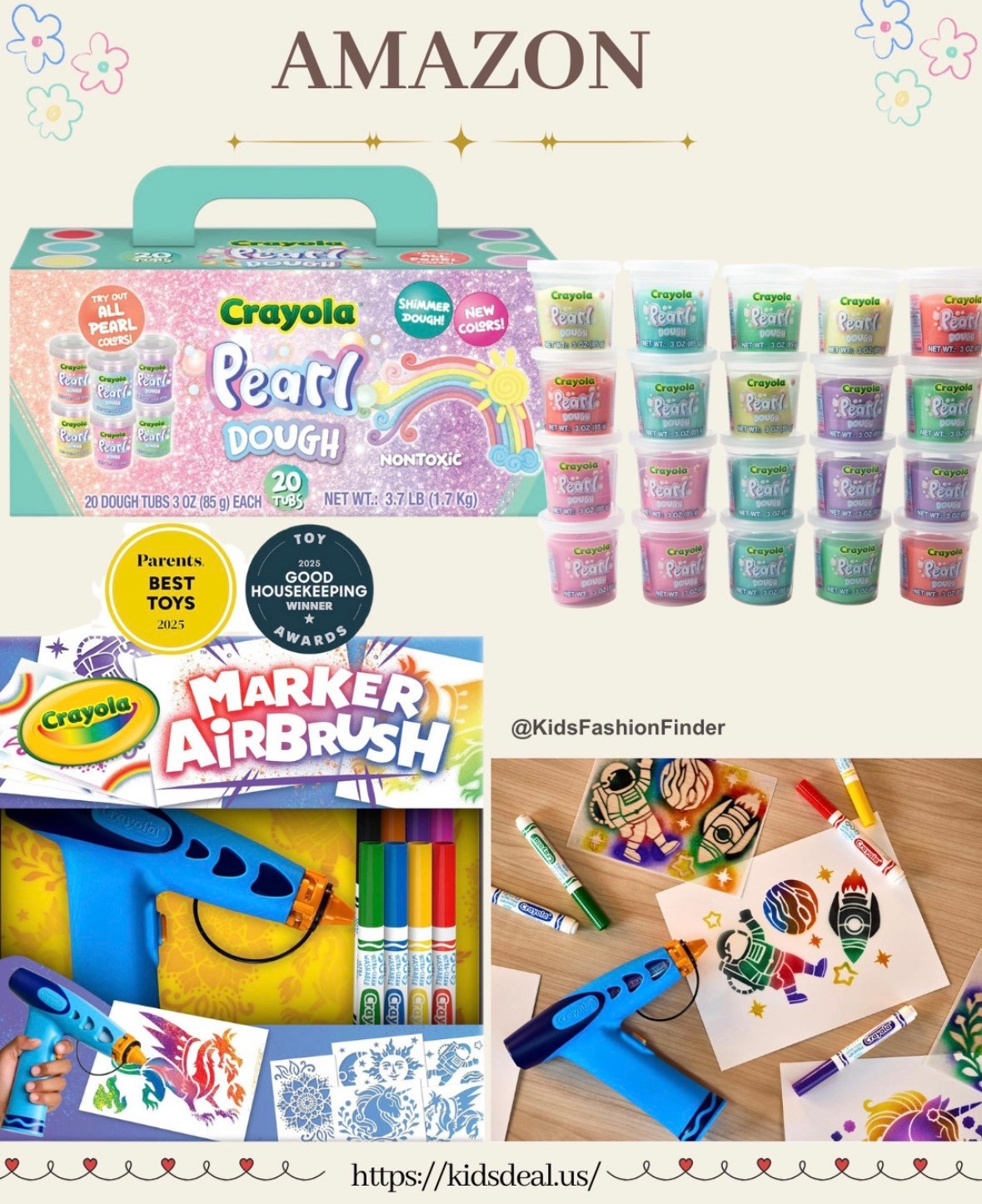 Crayola never misses 🎨✨

Two kid-approved favorites that keep little hands busy and creativity flowing 👇

🖌️ Crayola Marker Airbrush Spray Art Kit

Total WOW factor! Kids can make cool airbrush-style art so easily—just spray and create.

Mess-friendly, fun, and perfect for rainy days or craft time at home. Kids are OBSESSED 💨🎨

💖 Crayola Pearl Dough (20pk x 3oz)
The shimmer!! The colors!!

Soft, sparkly dough that’s perfect for Valentine’s Day & Easter gifts, 
classroom favors, or party bags. Such a crowd-pleaser and looks way more expensive than it is ✨

Creative, fun, and parent-approved. 

#CrayolaKids #CreativePlay #KidsArt #ToddlerActivities#MomFinds #ParentingHacks #PartyFavors  #CraftTime #ScreenFreeFun 🎨🧡 

 

#LTKSaleAlert #LTKmomlife #LTKKids