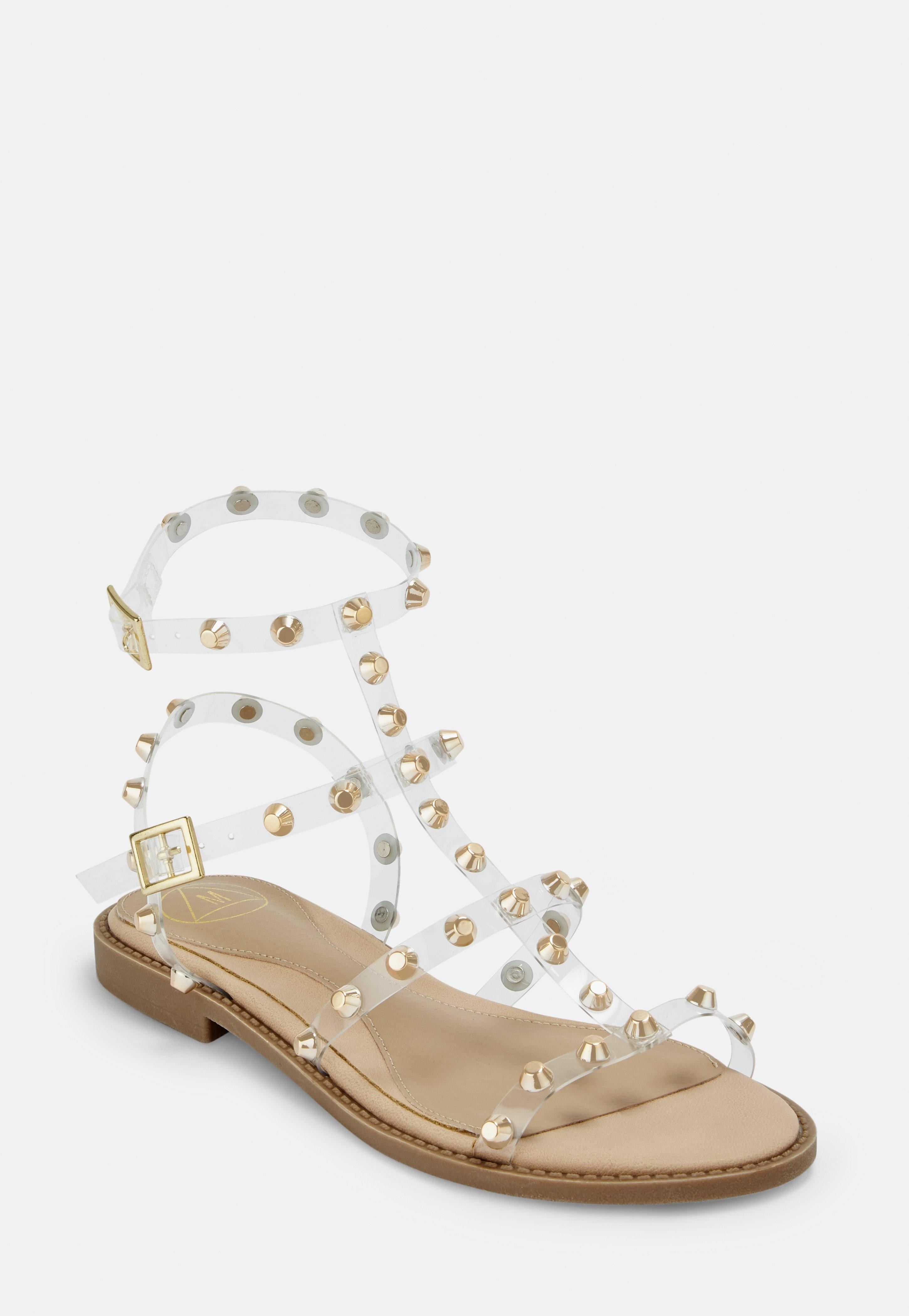 Gold Look Clear Dome Stud Gladiator Sandals | Missguided (US & CA)
