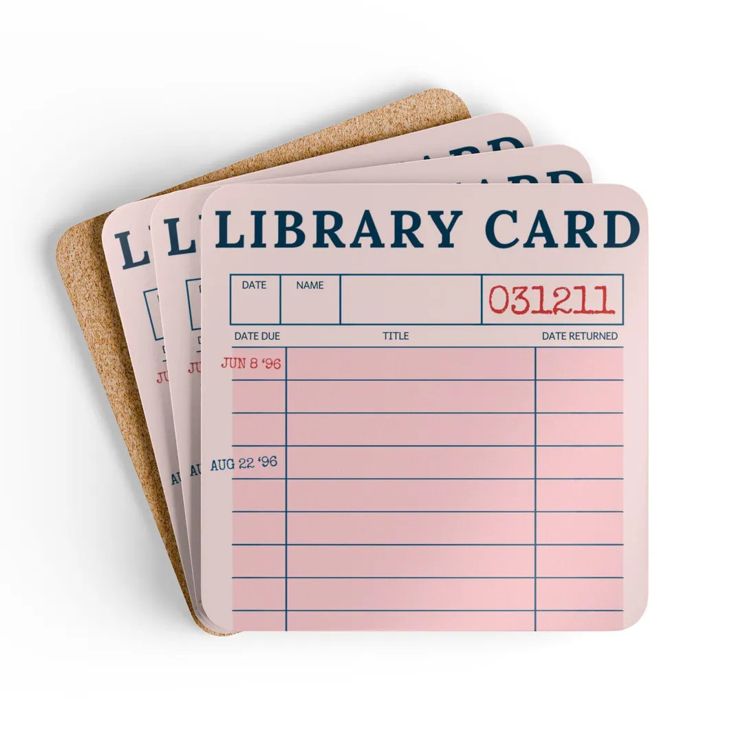 Library Card Coaster Set Retro Book Coasters Vintage Library Decor Book Lover Gift Literary Coast... | Etsy (US)