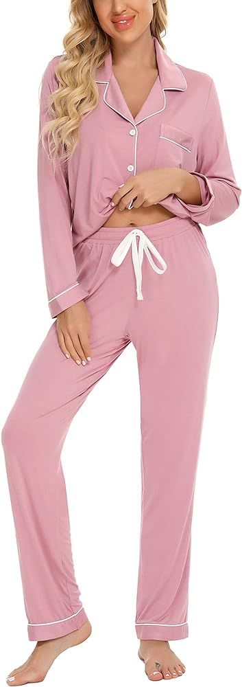 Samring Pajamas Women's Long Sleeve Sleepwear Button Down Pj Sets Soft Loungewear Pajama Set for Wom | Amazon (US)
