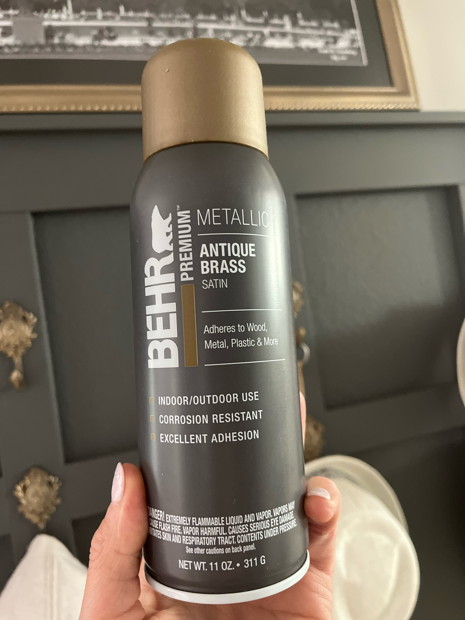 11 oz. #SP-215 Antique Brass
Metallic Satin Interior/Exterior
Spray Paint Aerosol DIY 

#LTKhome