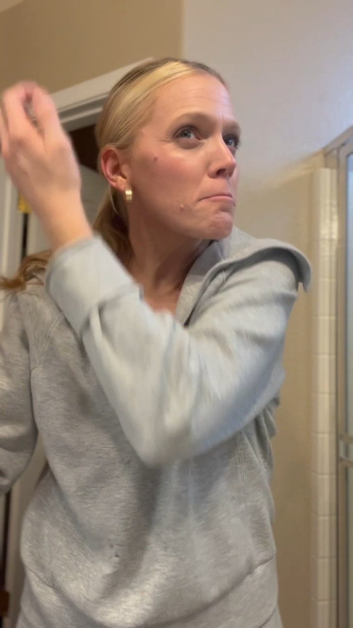 Slick back pony tail leave the Trunchbull behind. 

Part and leave two front pieces out. (Tip: part right behind your ears -from the top of your head down) 
 

Make pony at the desired area

From there slick back pieces and wrap around elastic. 

This will allow you to COVER your hair tie giving you pizazz! 


You got this! 


If you like my sweat suit, it usually doesn’t have water one it🫠 and I wear it a lot! 




#LTKStyleTip #LTKBeauty #LTKActive