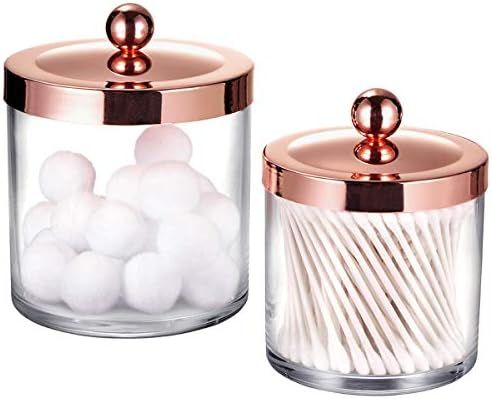 Amazon.com: Premium Quality Plastic Apothecary Jars - Qtip Holder Bathroom Vanity Countertop Stor... | Amazon (US)