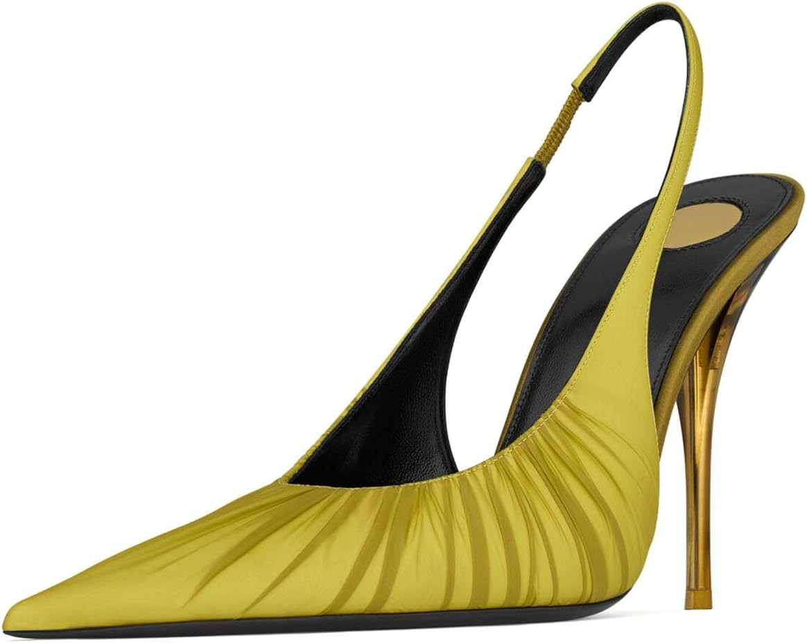 Yishaweiqi Satin Slingback Heels for Women Pointed Toe Ruched Stiletto Pumps Slip On Dress Shoes with Sculptural Heel for Elegant Evening Dinners and Formal Galas | Amazon (US)
