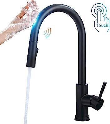 OWOFAN Touch On Kitchen Faucets with Pull Down Sprayer, Single Handle Black Kitchen Sink Faucet w... | Amazon (US)