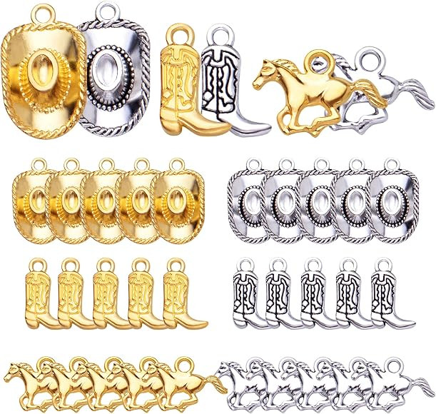 60pcs 3 Styles Western Cowboy Charms Tibetan Alloy Horse Hat Pendants Vintage Cowboy Boot Charms ... | Amazon (CA)