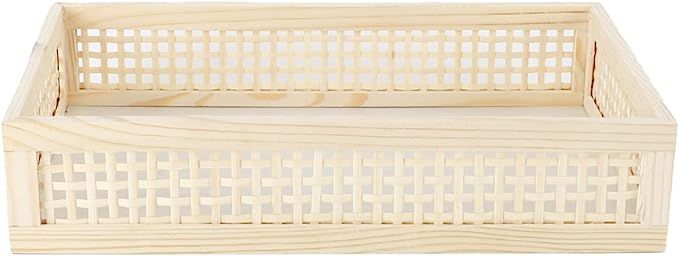 Rectangular Wooden Bamboo Serving Tray with Handles, Handwoven Rattan Decorative Display Serving ... | Amazon (US)