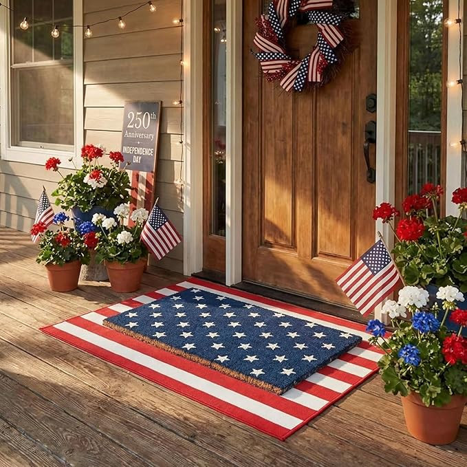Amazon.com: Breling 2 Pcs 4th of July Door Mat Set, Layered Thick Mats Combo with Blue Star Red S... | Amazon (US)