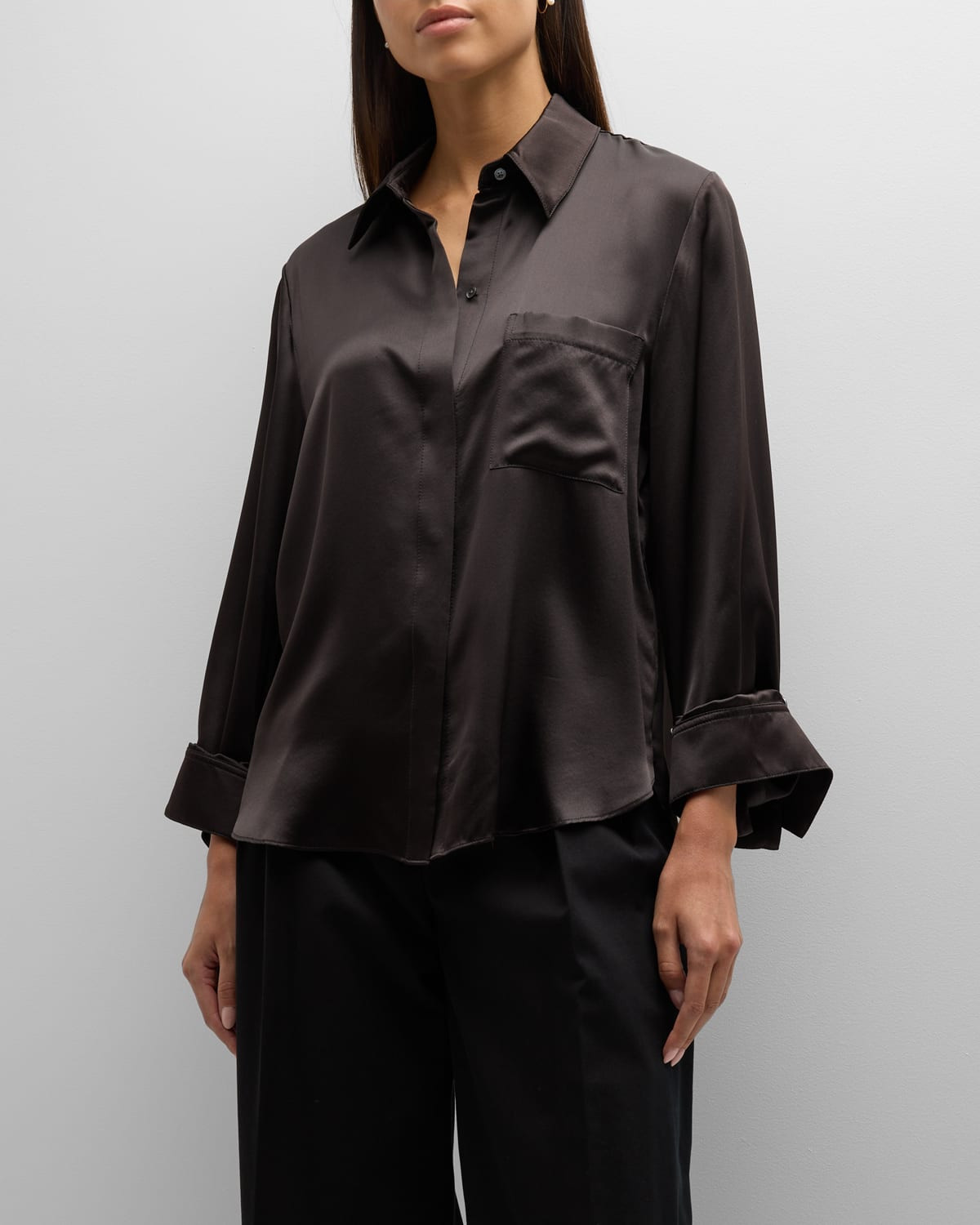 Boyfriend Button-Front Shirt in Silk Charmeuse | Neiman Marcus