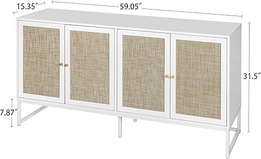 QEIUZON Modern Sideboard Cabinet, Accent Storage Cabinet with Rattan Doors and Adjustable Shelves... | Amazon (US)