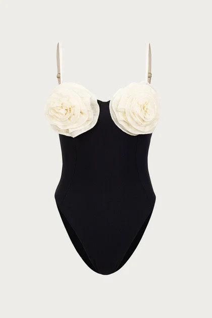 Rose One Piece (Faux Suede Black/Cream) | SAME