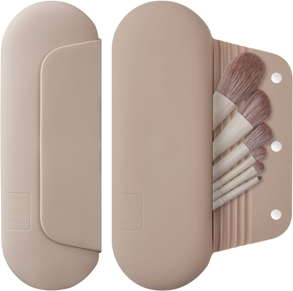 Silicone Makeup Brush Holder Travel Cosmetic Bag：Soft Portable Cosmetic Face Brushes Holder wit... | Amazon (US)