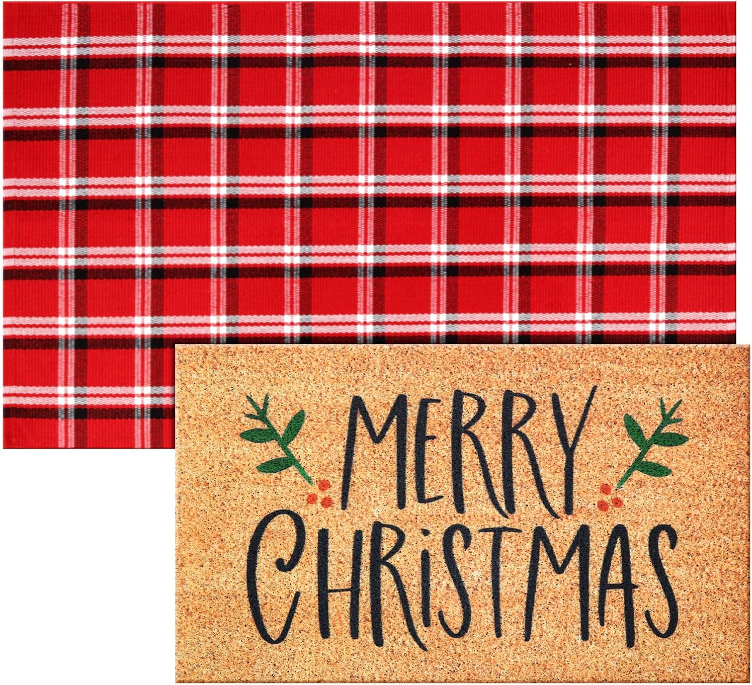 Duraaamo 2 Pcs Merry Christmas Outdoor Doormat Christmas Welcome Coir Doormat Christmas Rug Layer... | Amazon (US)