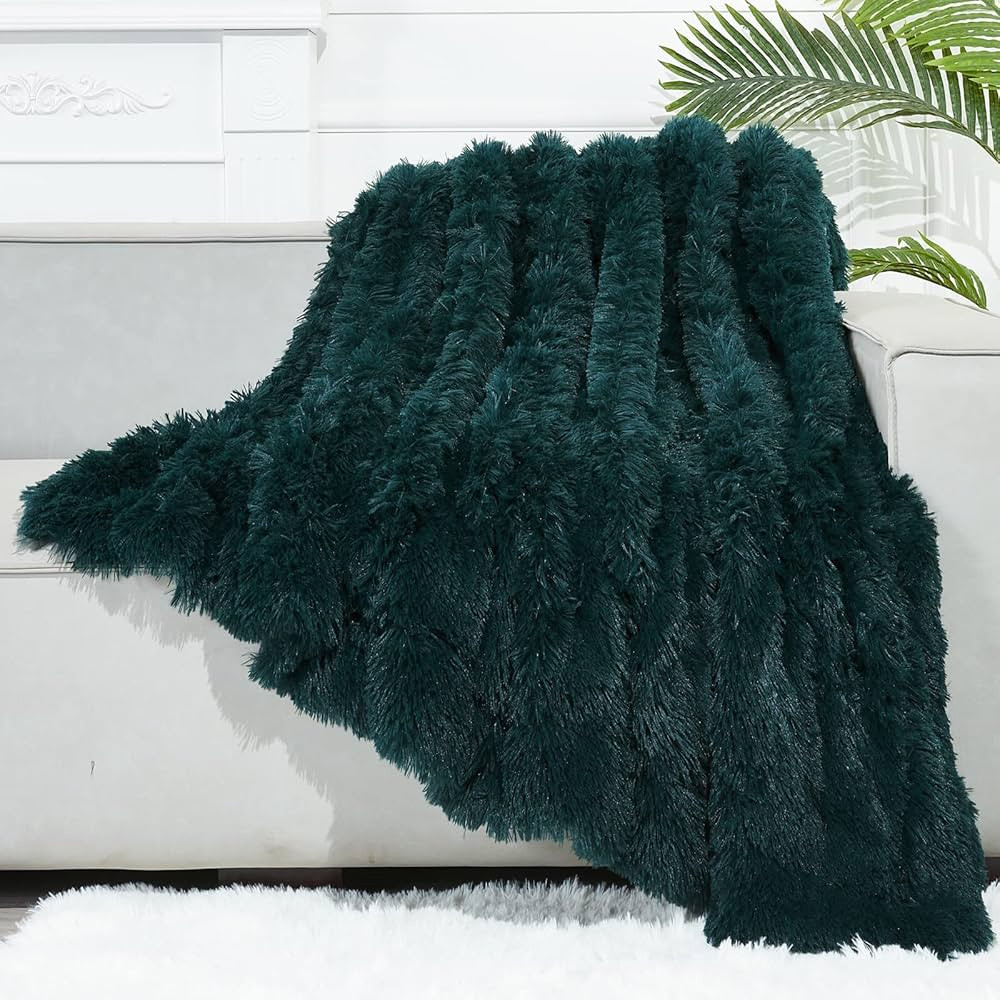 GONAAP Fuzzy Faux Fur Throw Blanket Dark Teal Super Soft Cozy Plush Fuzzy Shaggy Blanket for Couc... | Amazon (US)