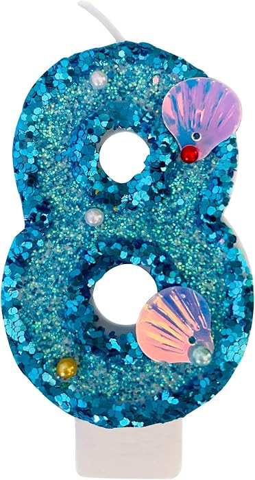 Blue Number Candle,Shell Sequins Number Candles for Birthday Cakes Mermaid Themed Party Supplies ... | Amazon (US)