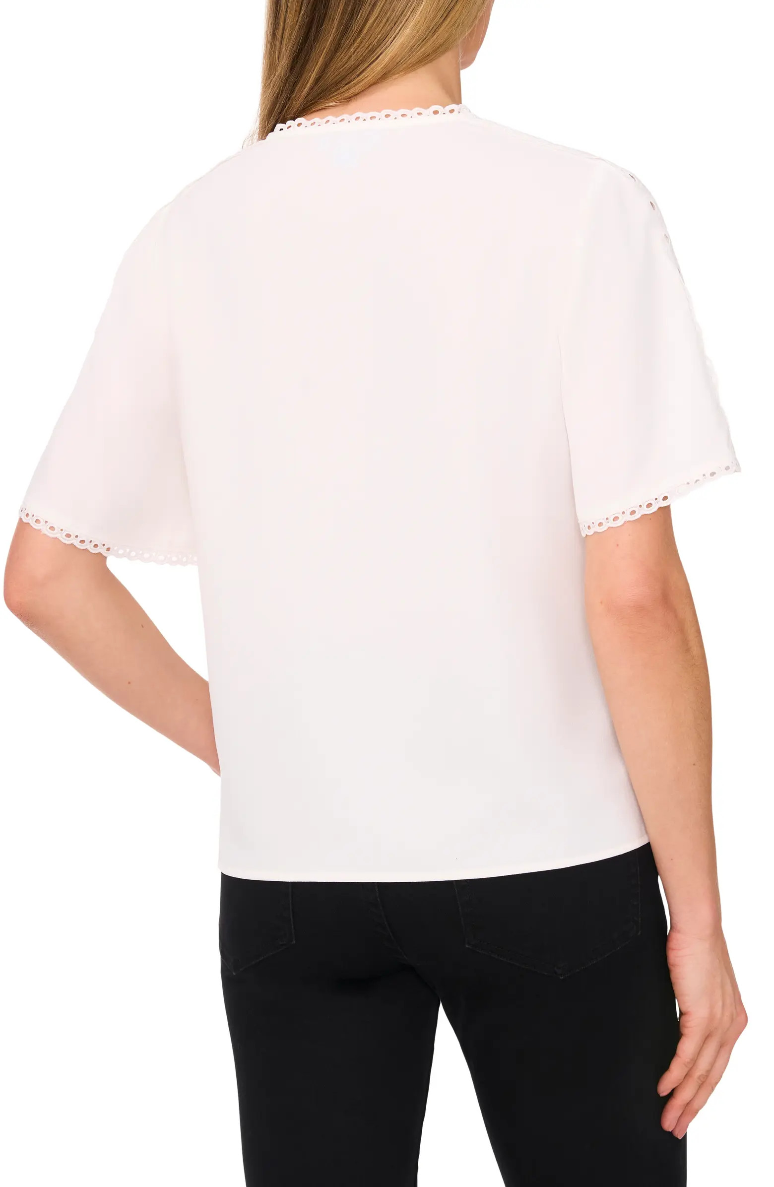 Eyelet Trim Moss Crepe Top | Nordstrom
