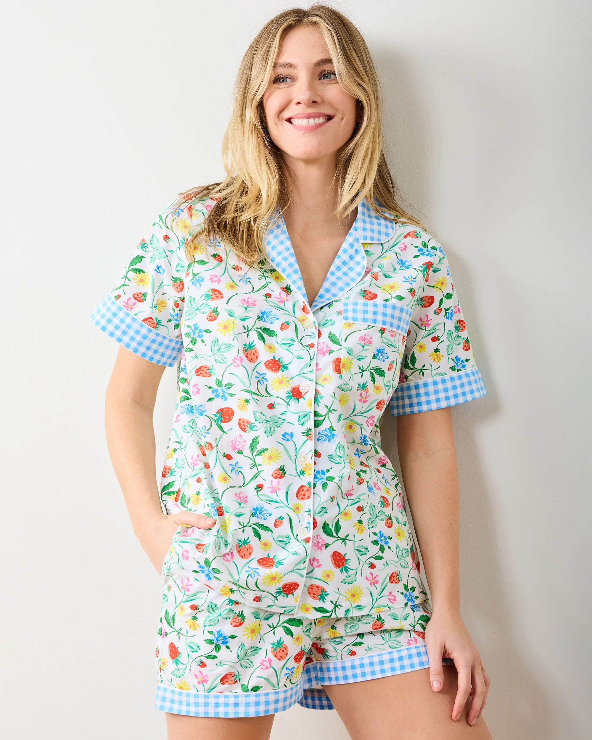 Strawberry Vines - Women's Organic Cotton Short PJ Set - Cloud | Printfresh