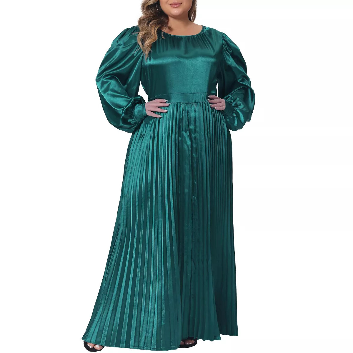 Agnes Orinda Women's Plus Size Lantern Long Sleeve Flowy Swing Pleated Party Maxi Empire Waist Dr... | Target