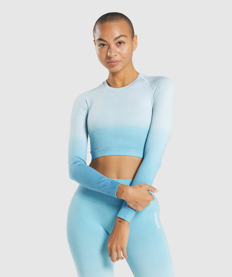 Gymshark Adapt Ombre Seamless Long Sleeve Crop Top - Light Blue Marl/Light Blue | Gymshark (Global)