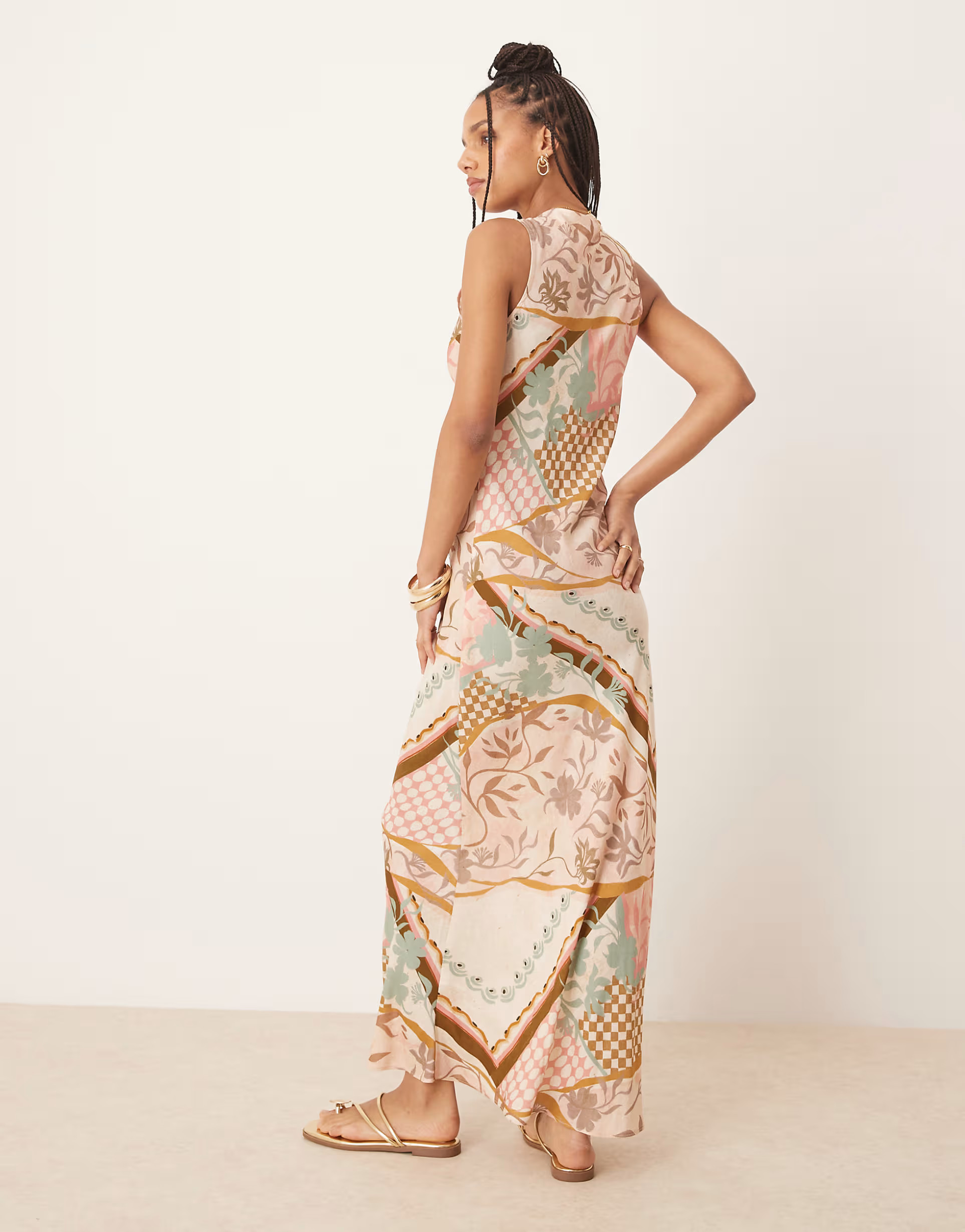 ASOS DESIGN v neck ruched tie midi dress in pink floral abstract print | ASOS | ASOS (Global)