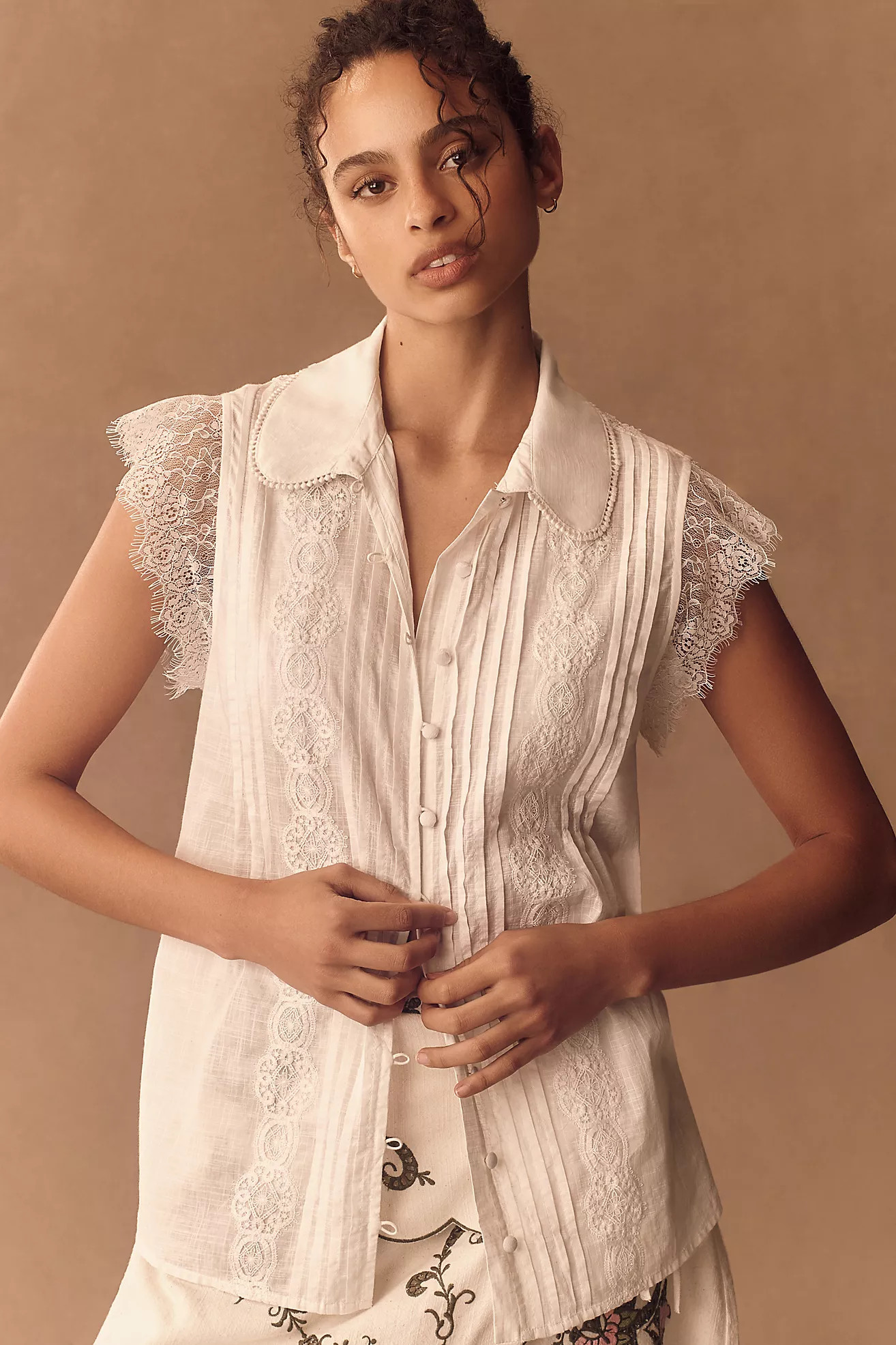 By Anthropologie Flutter-Sleeve Pintuck Blouse | Anthropologie (US)