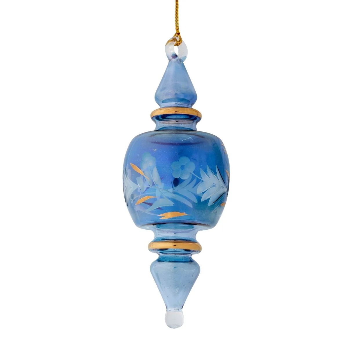 Blue Floral Taper End Egyptian Glass Ornament | Caitlin Wilson Design