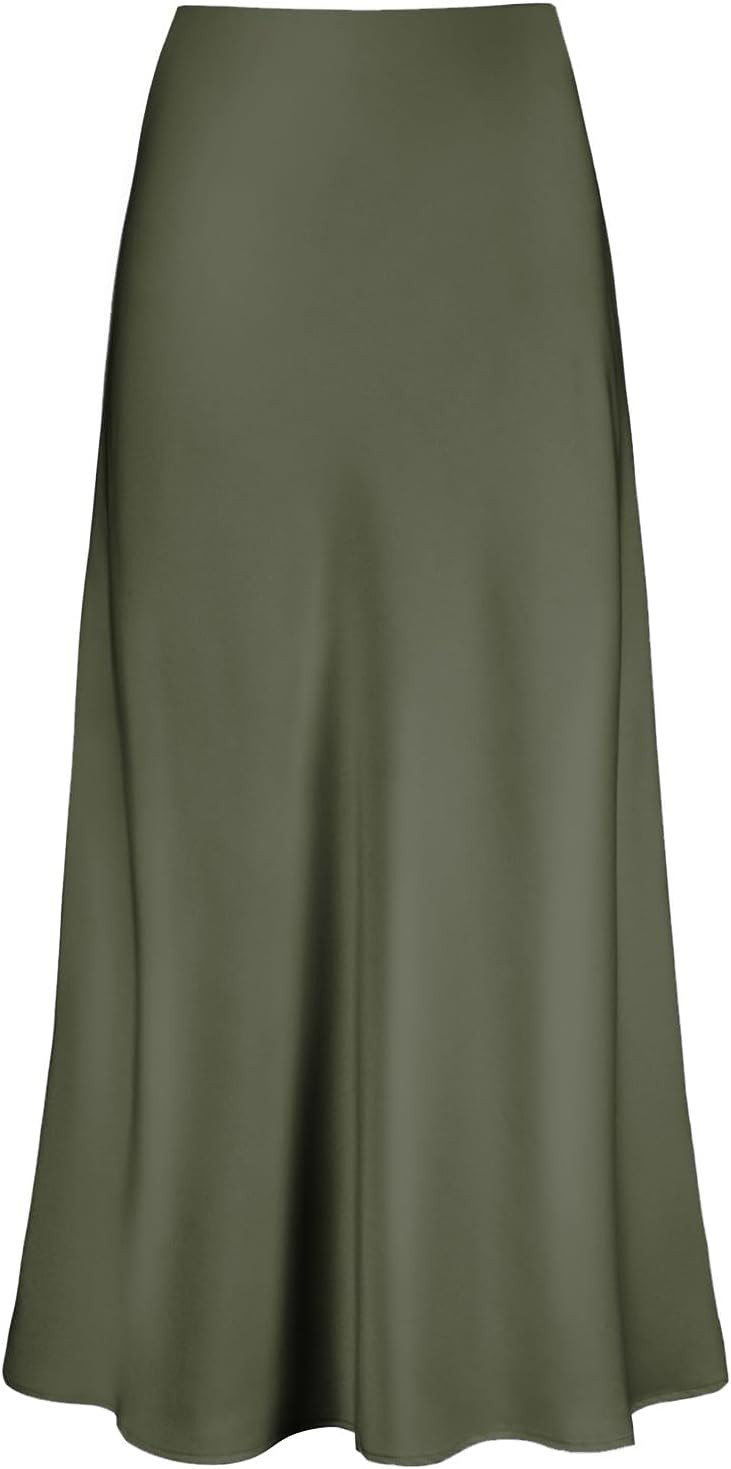 Women's Satin High Waisted Maxi Skirts A Line Silk Long Skirt | Amazon (US)