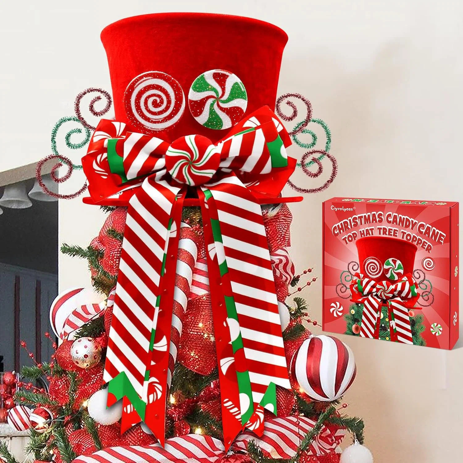 The Holiday Aisle® Christmas Candy Canes Tree Topper-Featuring A Red And Green Peppermint Candy ... | Wayfair North America